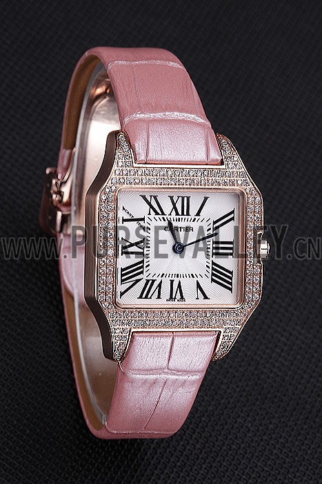 Cartier Santos 100 Diamond Rose Gold Bezel 621915