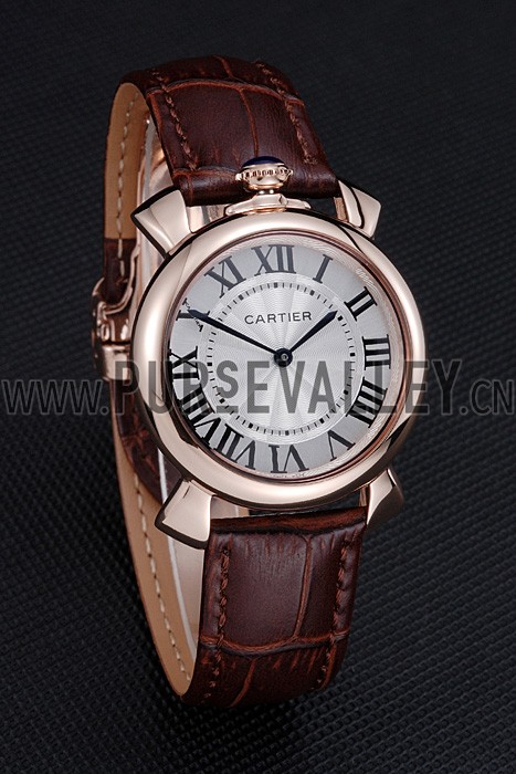 Cartier Rotonde Blue Crown Brown Leather Bracelet 621974