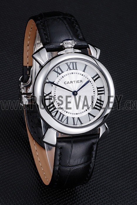 Cartier Rotonde Blue Crown Black Leather Bracelet 621975