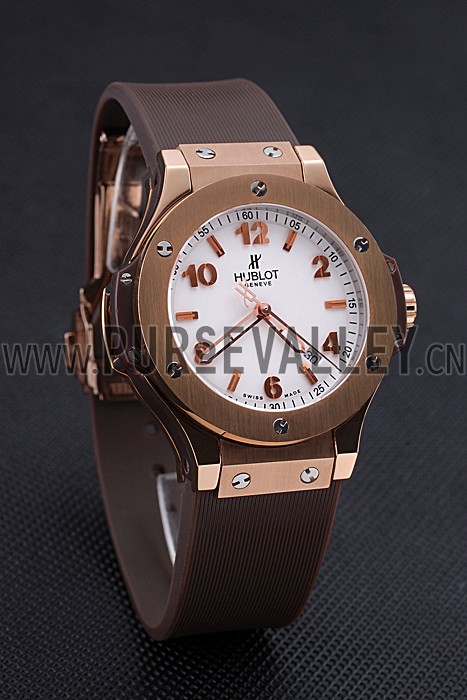 Hublot Big Bang King Rose Gold Bezel White Dial Brown Rubber Strap