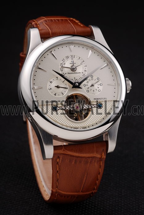 Jaeger Le Coultre Master Control Tourbillon White Dial Brown Leather Strap