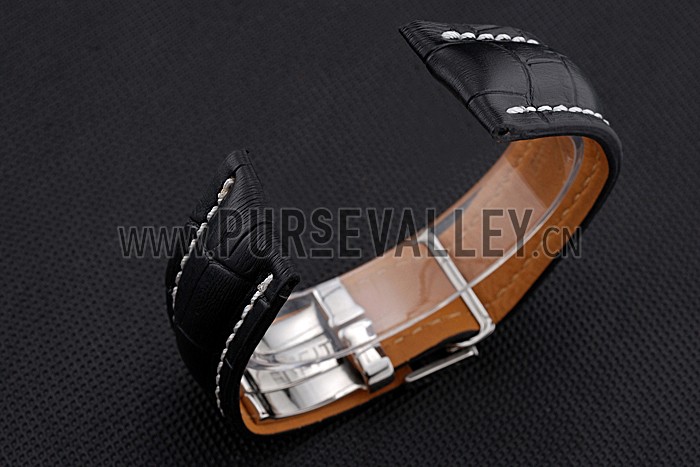 Breitling Black Leather White Stitching Bracelet 622482