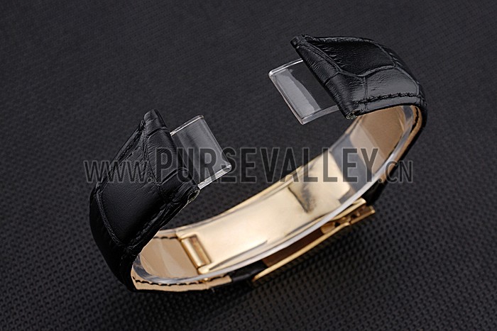 Rolex Black Leather with Gold Clasp Bracelet 622496
