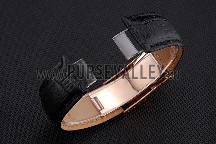 Rolex Black Leather with Rose Gold Clasp Bracelet 622498