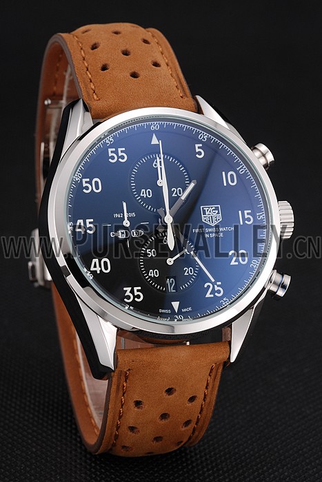 Tag Heuer Carrera SpaceX Silver Bezel with Black Dial and Light Brown Leather Strap tag265 621536
