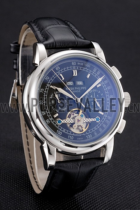 Patek Philippe Grand Complications Stainless Steel Case Black Dial Black Leather Bracelet 622258