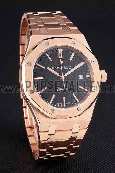 Swiss Audemars Piguet Royal Oak Black Dial Rose Gold Case And Bracelet