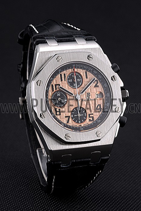 Swiss Audemars Piguet Royal Oak Offshore Gold Dial Stainless Steel Case Black Leather Strap 622849