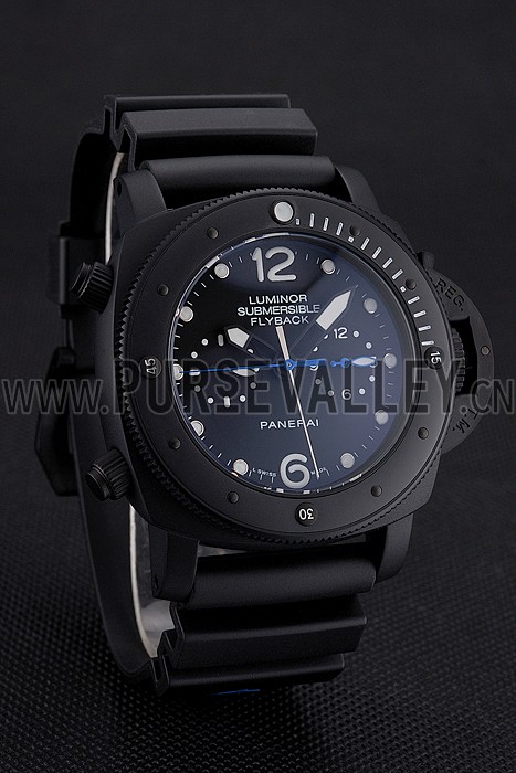 Panerai Luminor Submersible Flyback GMT Black Dial Black Ionized Case Black Rubber Strap