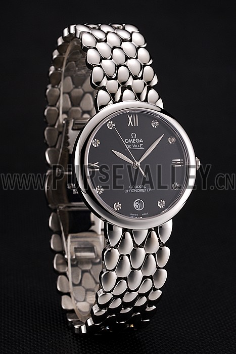 Omega De Ville Prestige Black Dial With Diamonds Stainless Steel Case And Bracelet