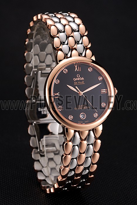 Omega De Ville Prestige Dark Grey Dial With Diamonds Rose Gold Case Two Tone Bracelet