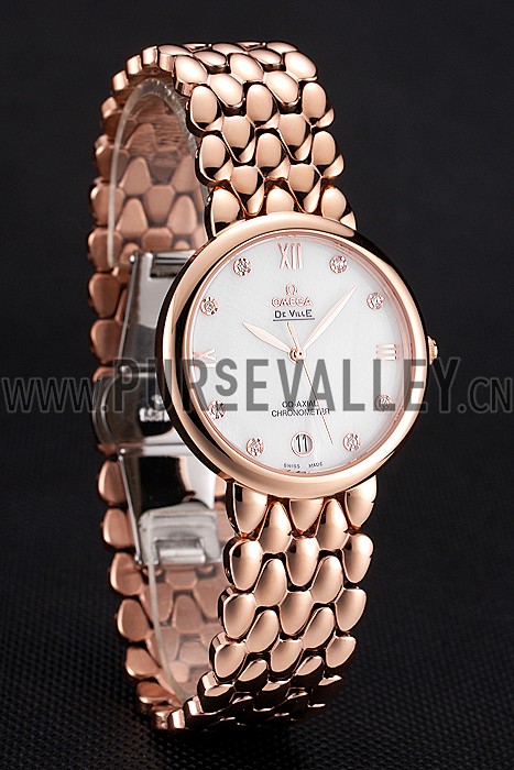 Omega De Ville Prestige White Dial With Diamonds Rose Gold Case And Bracelet