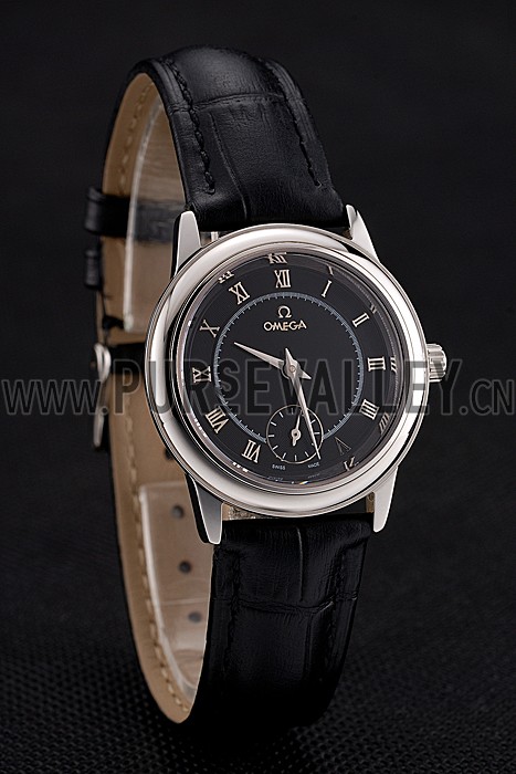 Omega De Ville Prestige Small Seconds Black Dial Stainless Steel Case Black Leather Strap