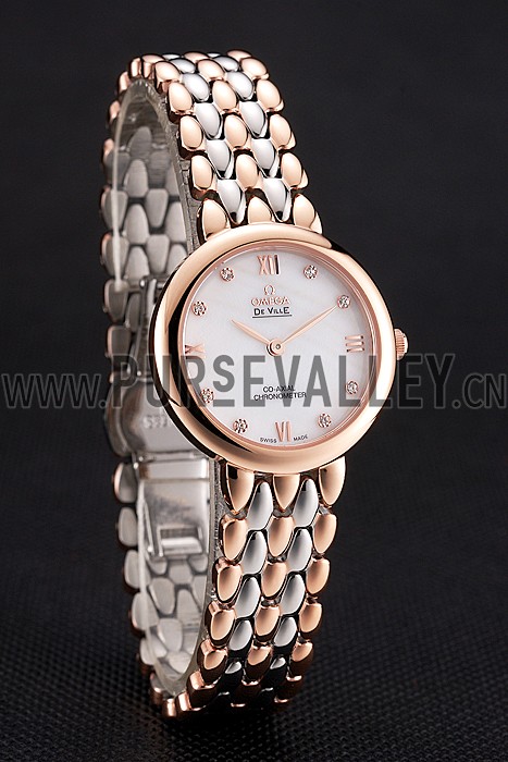 Omega De Ville Prestige No Date White Dial With Diamonds Rose Gold Case Two Tone Bracelet