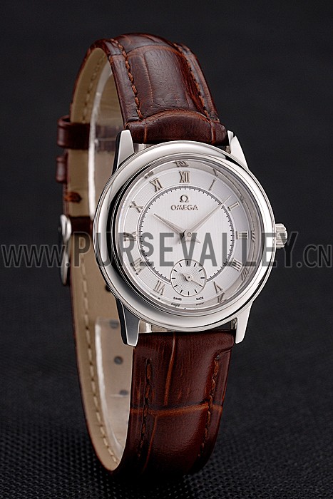Omega De Ville Prestige Small Seconds Silver Dial Stainless Steel Case Brown Leather Strap