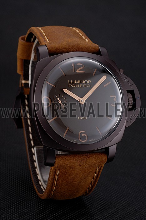 Swiss Panerai Luminor 1950 Dark Brown Dial And Case Brown Leather Strap