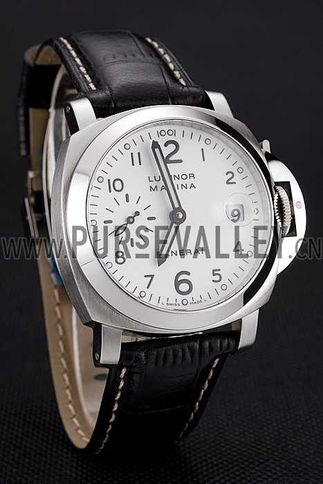 Swiss Panerai Luminor Marina White Dial Stainless Steel Case Black Leather Strap
