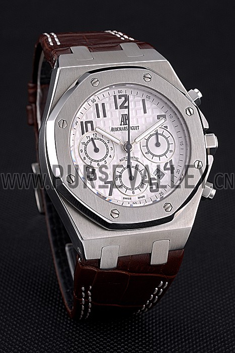 Swiss Audemars Piguet Royal Oak Chronograph White Dial Stainless Steel Case Brown Leather Strap 622864