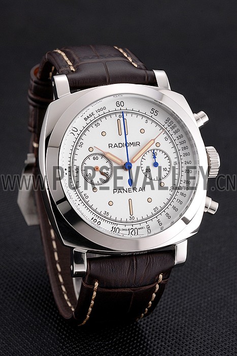 Swiss Panerai Radiomir 1940 Chronograph White Dial Stainless Steel Case Brown Leather Strap