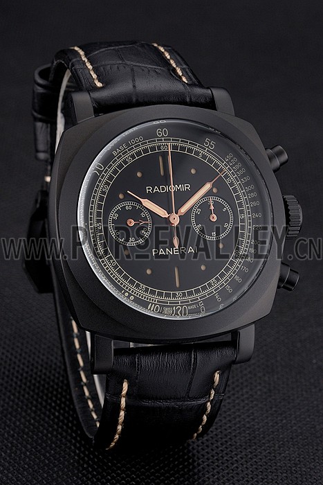 Swiss Panerai Radiomir 1940 Chronograph Black Dial Black Ionized Case Black Leather Strap