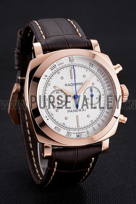 Swiss Panerai Radiomir 1940 Chronograph White Dial Rose Gold Case Brown Leather Strap
