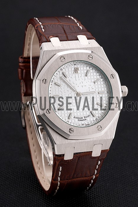 Audemars Piguet Royal Oak Fondation White Dial Stainless Steel Case Brown Leather Strap