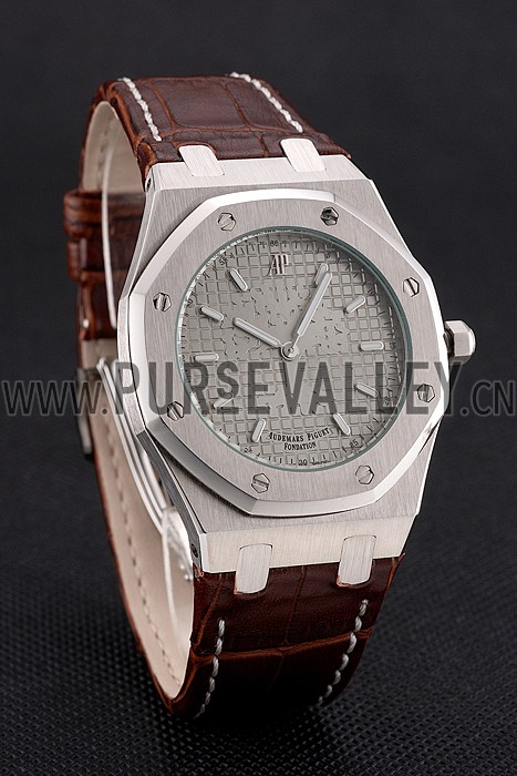 Audemars Piguet Royal Oak Fondation Gray Dial Stainless Steel Case Brown Leather Strap