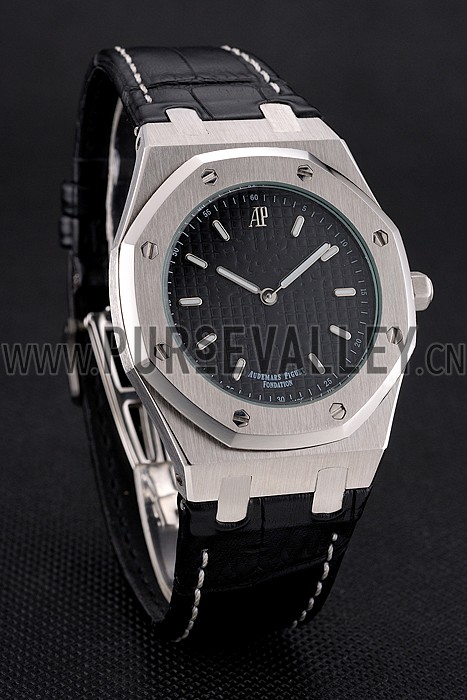 Audemars Piguet Royal Oak Fondation Black Dial Stainless Steel Case Black Leather Strap