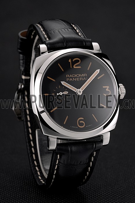 Swiss Panerai Radiomir Black Dial Stainless Steel Case Black Leather Strap