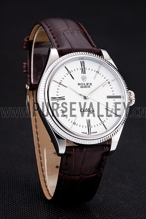 Rolex Cellini White Dial Stainless Steel Case Brown Leather Strap 622839