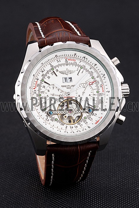 Breitling Bentley Mulliner Tourbillon White Dial Stainless Steel Case Brown Leather Strap 622729
