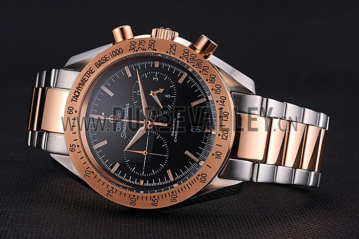 Omega Speedmaster Black Dial Gold Bezel Stainless Steel Case Two Tone Bracelet 622804