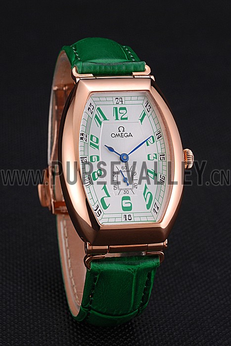 Omega Sochi Petrograd White Dial Gold Case Green Leather Strap 622821
