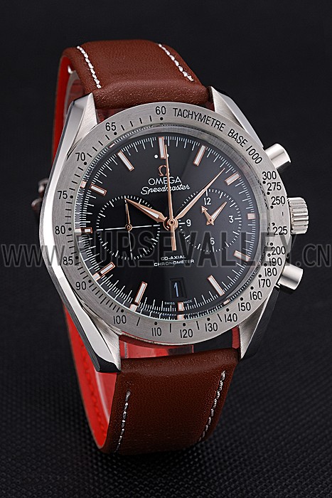 Omega Speedmaster Black Dial Stainless Steel Case Brown Leather Strap 622806