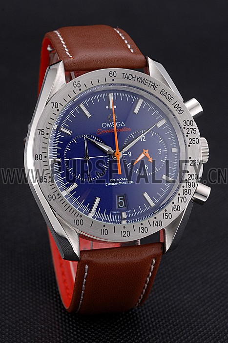 Omega Speedmaster Blue Dial Stainless Steel Case Brown Leather Strap 622807