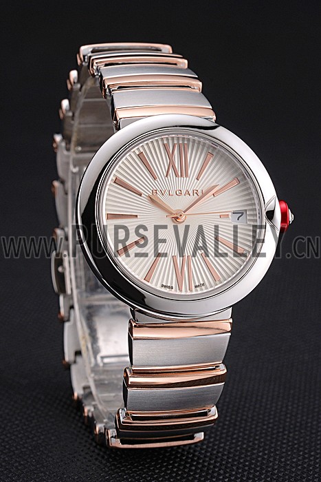 Bvlgari Lvcea White Dial Rose Gold Numerals Stainless Steel Case Two Tone Bracelet