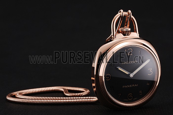 Swiss Panerai Radiomir Pocket Watch Black Dial Rose Gold Case And Chain 1453740