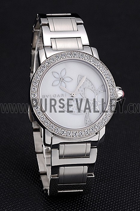 Bvlgari Solotempo Flower Motif Dial Diamond Bezel Stainless Steel Case And Bracelet 622748