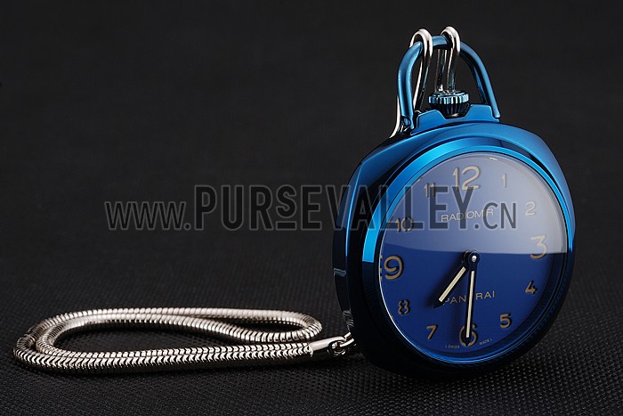 Swiss Panerai Radiomir Pocket Watch Blue Dial Blue Plated Case Stainless Steel Chain 1453741