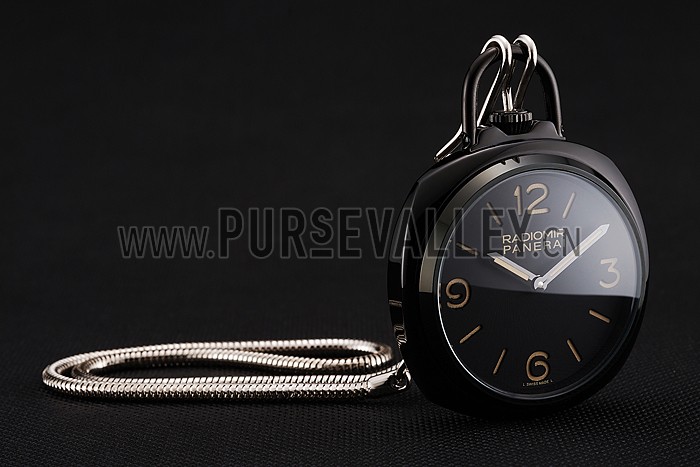 Swiss Panerai Radiomir Pocket Watch Black Dial Black Plated Case Stainless Steel Chain 1453742