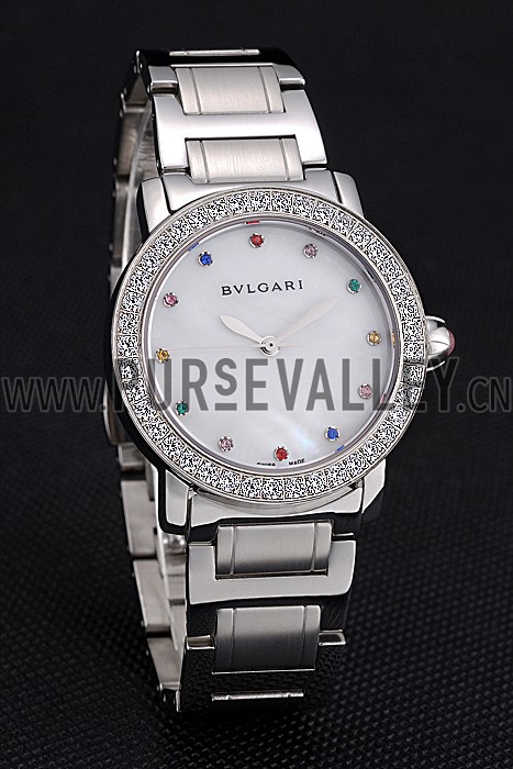 Bvlgari Solotempo Pearl Dial Diamond Bezel Stainless Steel Case And Diamonds 622747