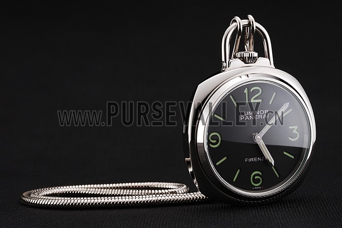 Swiss Panerai Luminor Pocket Watch Black Dial Stainless Steel Case And Chain 1453743