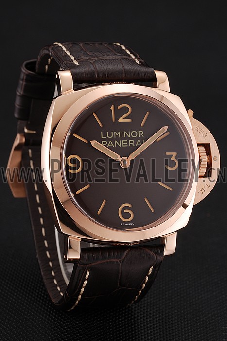 Swiss Panerai Luminor Brown Dial Rose Gold Case Brown Leather Strap 1453841