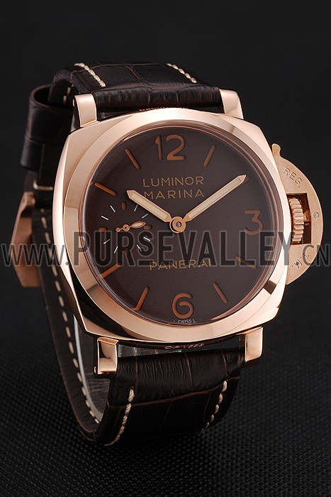Swiss Panerai Luminor Marina Brown Dial Rose Gold Case Brown Leather Strap 1453843