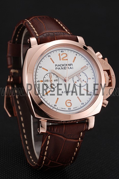 Panerai Radiomir 8 Days Chronograph White Dial Rose Gold Case Brown Leather Strap 1453796