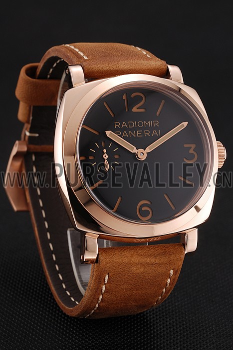 Swiss Panerai Radiomir 1940 Black Dial Rose Gold Case Brown Suede Leather Strap 1453844