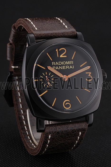 Swiss Panerai Radiomir 1940 Black Dial Black PVD Case Brown Leather Strap 1453845