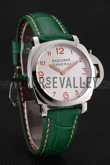 Panerai Radiomir White Dial Stainless Steel Case Green Leather Strap 1453804