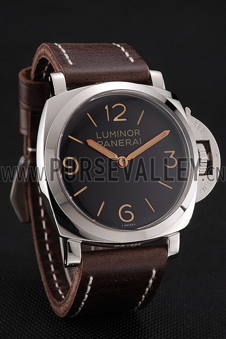 Swiss Panerai Luminor Black Dial Stainless Steel Case Brown Leather Strap 1453854