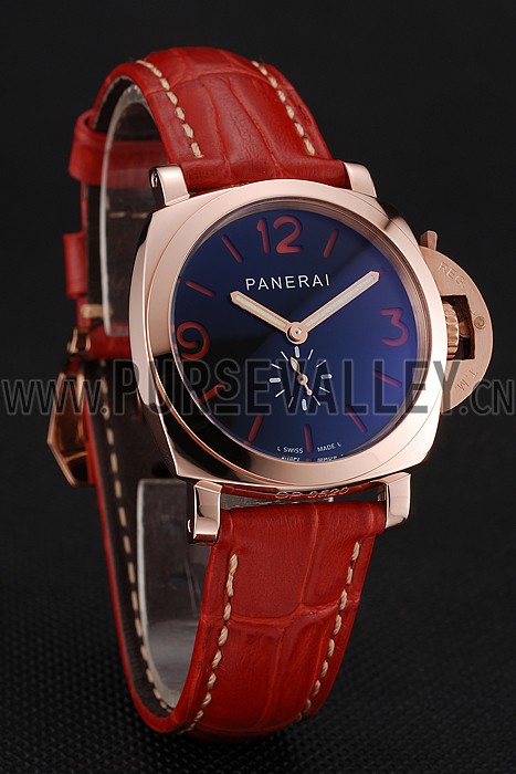 Panerai Radiomir Black Dial Rose Gold Case Red Leather Strap 1453806